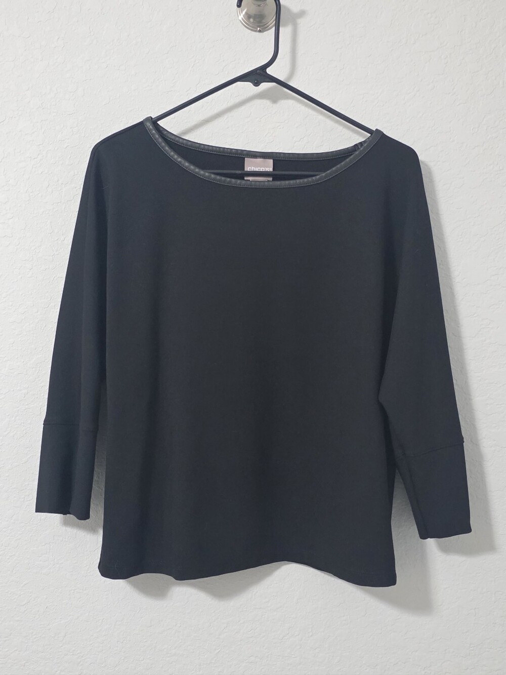 Chico's Black Long-Sleeve Boatneck Top with Trim